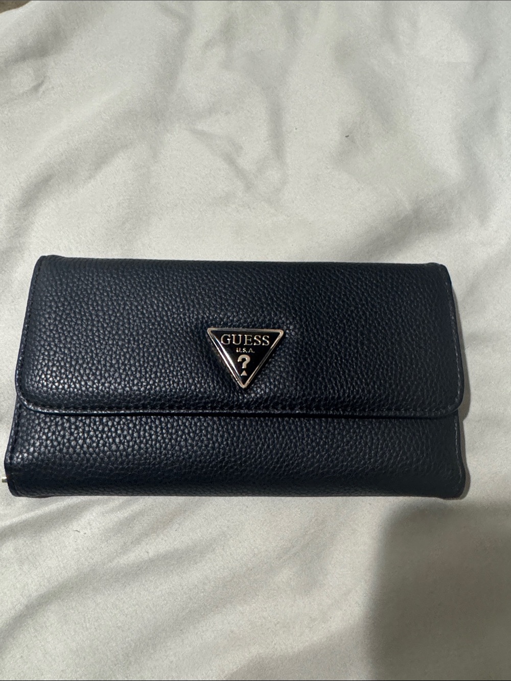 GUESS Black Pebbled Leather Triangular Logo Wallet